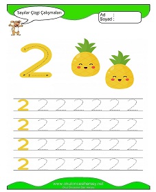 2 Rakamı Çizgi Çalışmaları Çalışma Sayfaları